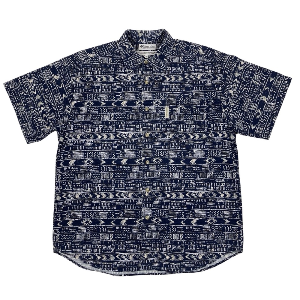 VTG 90s Columbia Aztec Hawaiian Button Up Shirt Short Sleeve Size M